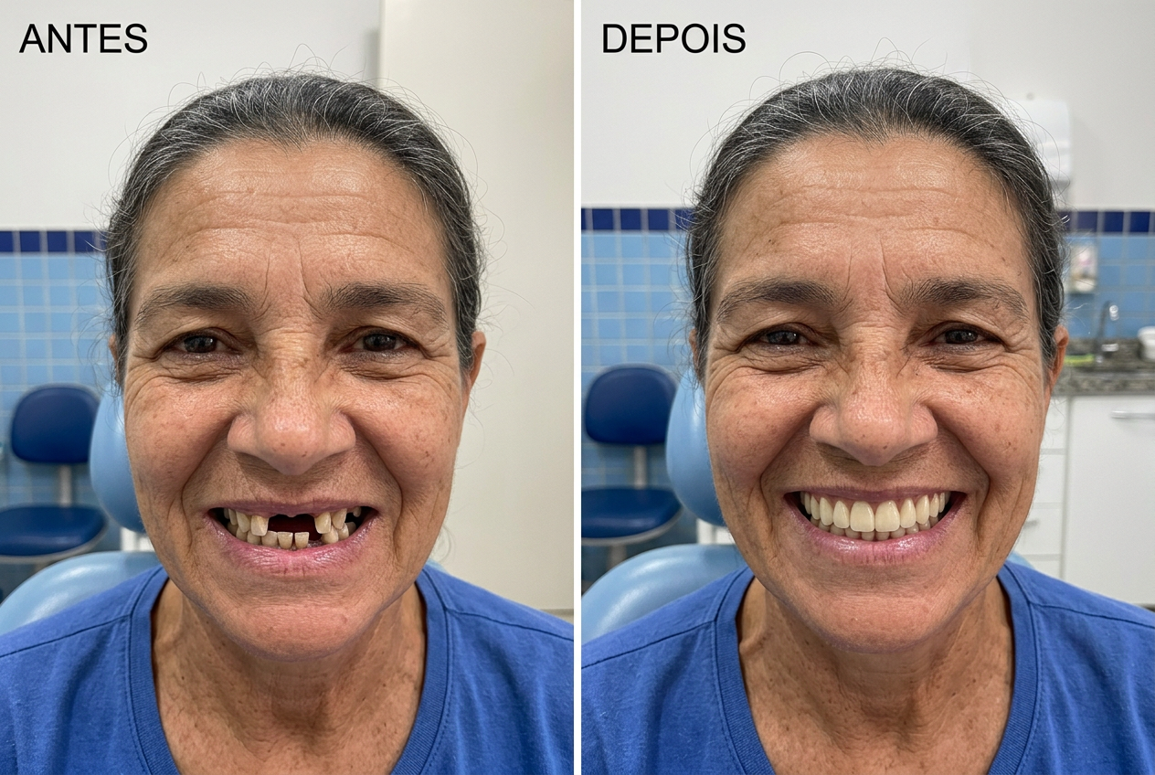 Antes e depois da prótese flexível: sorriso restaurado de uma paciente real